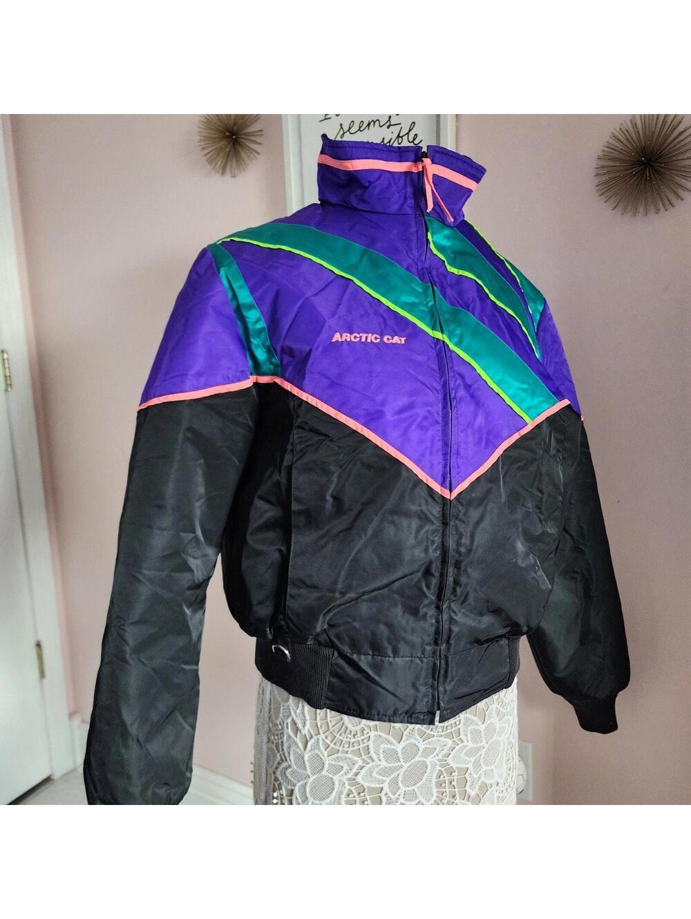 Vintage ArcticWear Arctic Cat 2-in-1 Snowmobile Jacket Large Purple Black USA